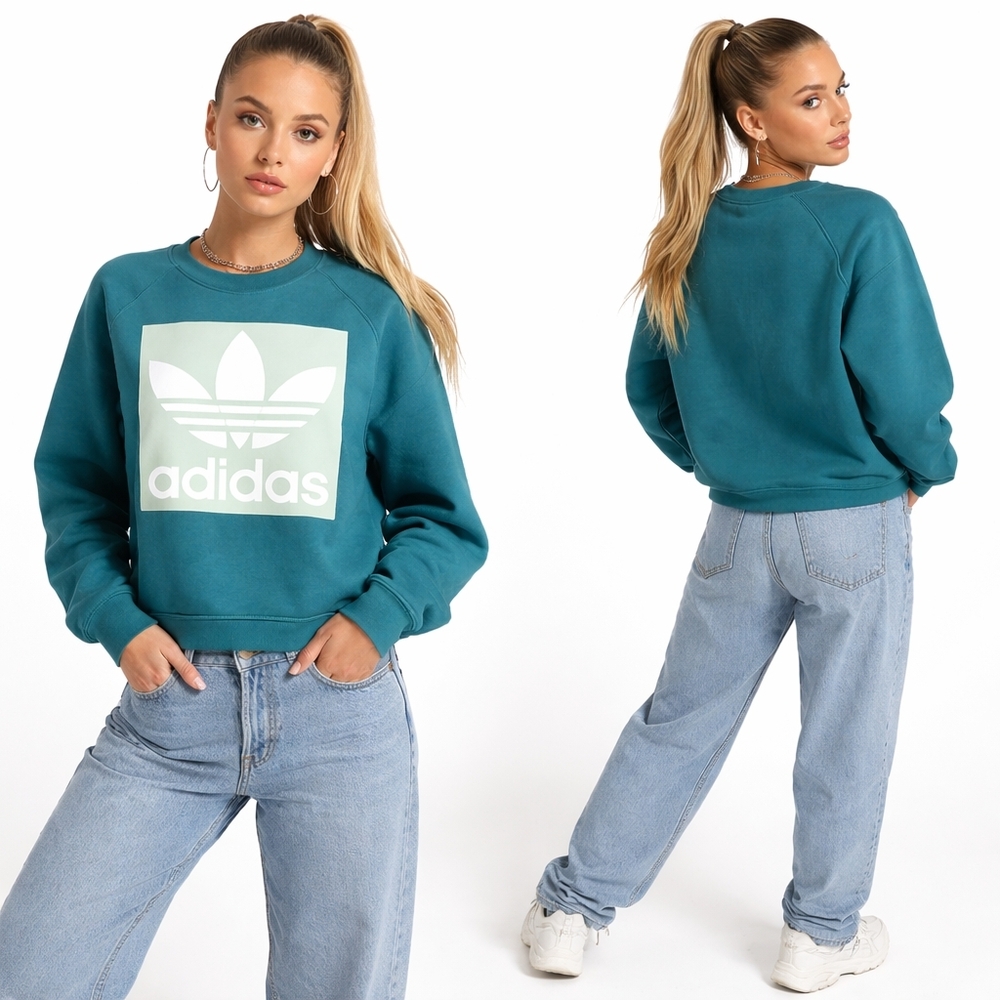 ADIDAS Sweatshirt Womens Medium Teal Athleisure Casual Sporty Y2K